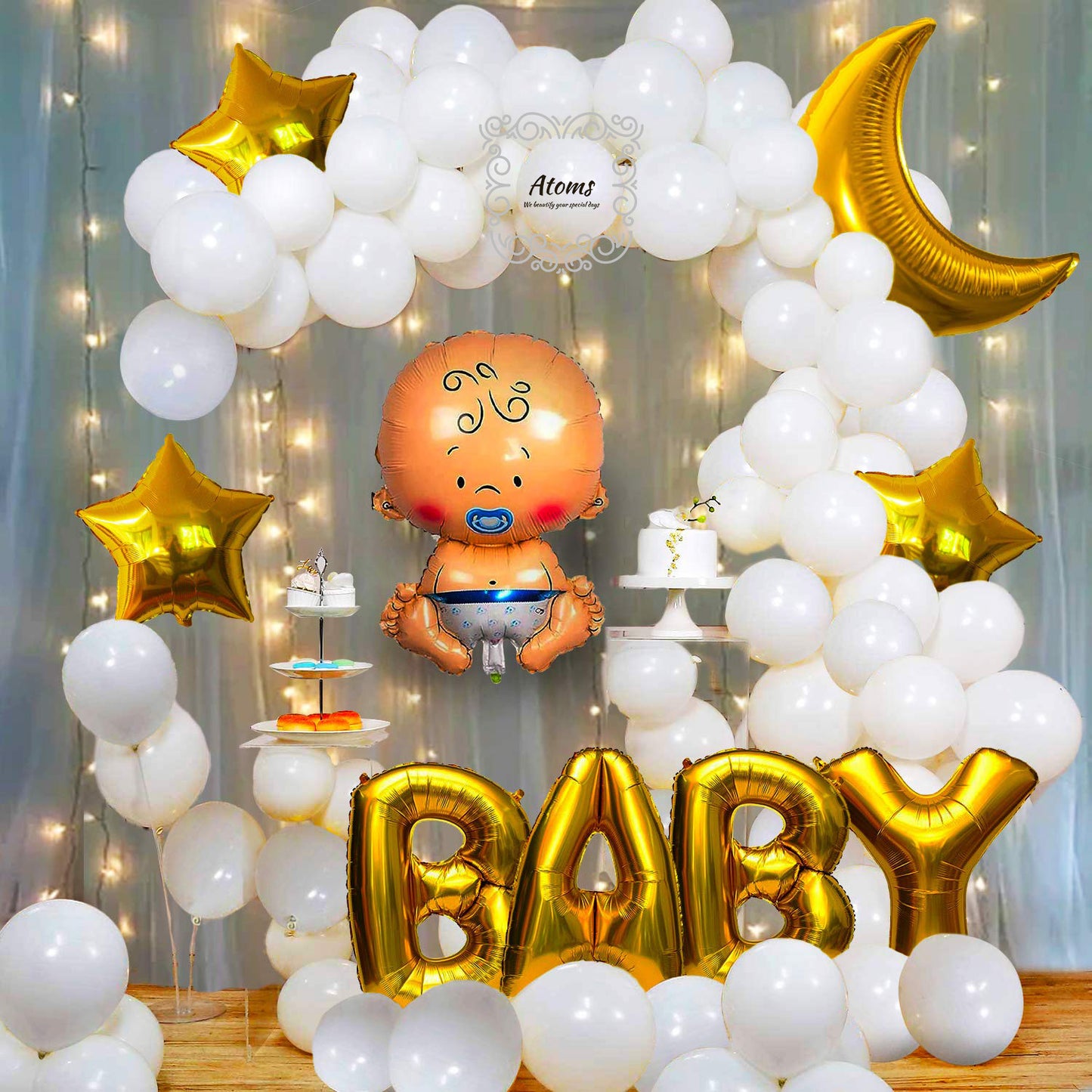 Baby Shower Bronze Balloons Bunch Setup - Atoms Qatar
