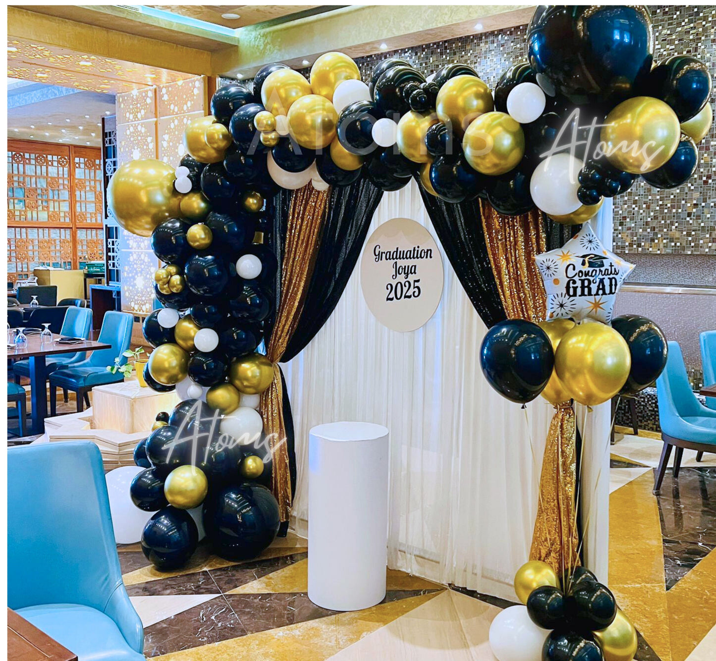 Graduation Theme Curtains Setup
