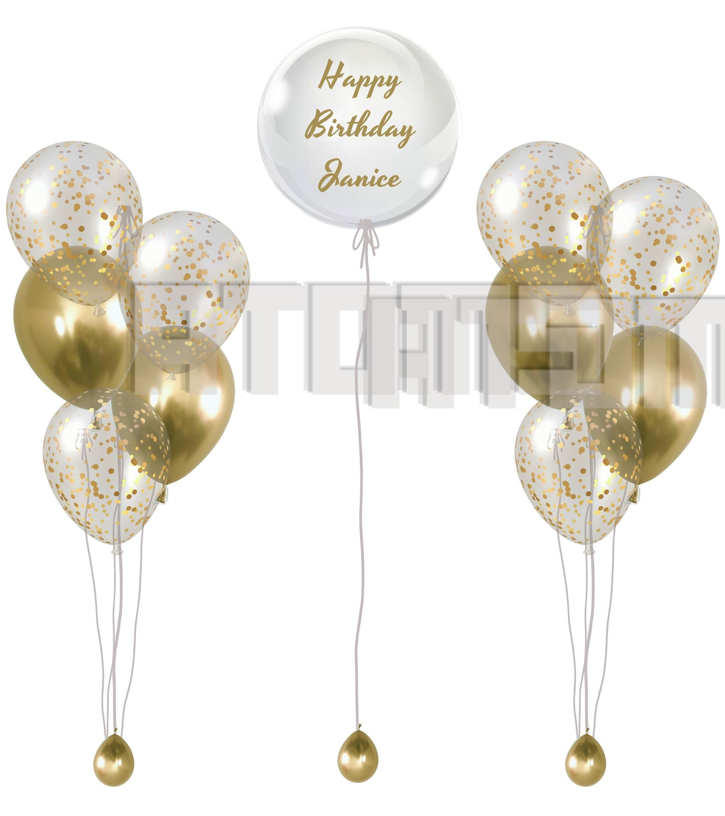 باقات بالونات هيليوم باللونين الأبيض والذهبي