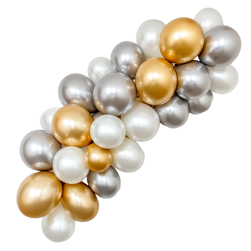 Gold, Silver & pearl white Balloon Garland