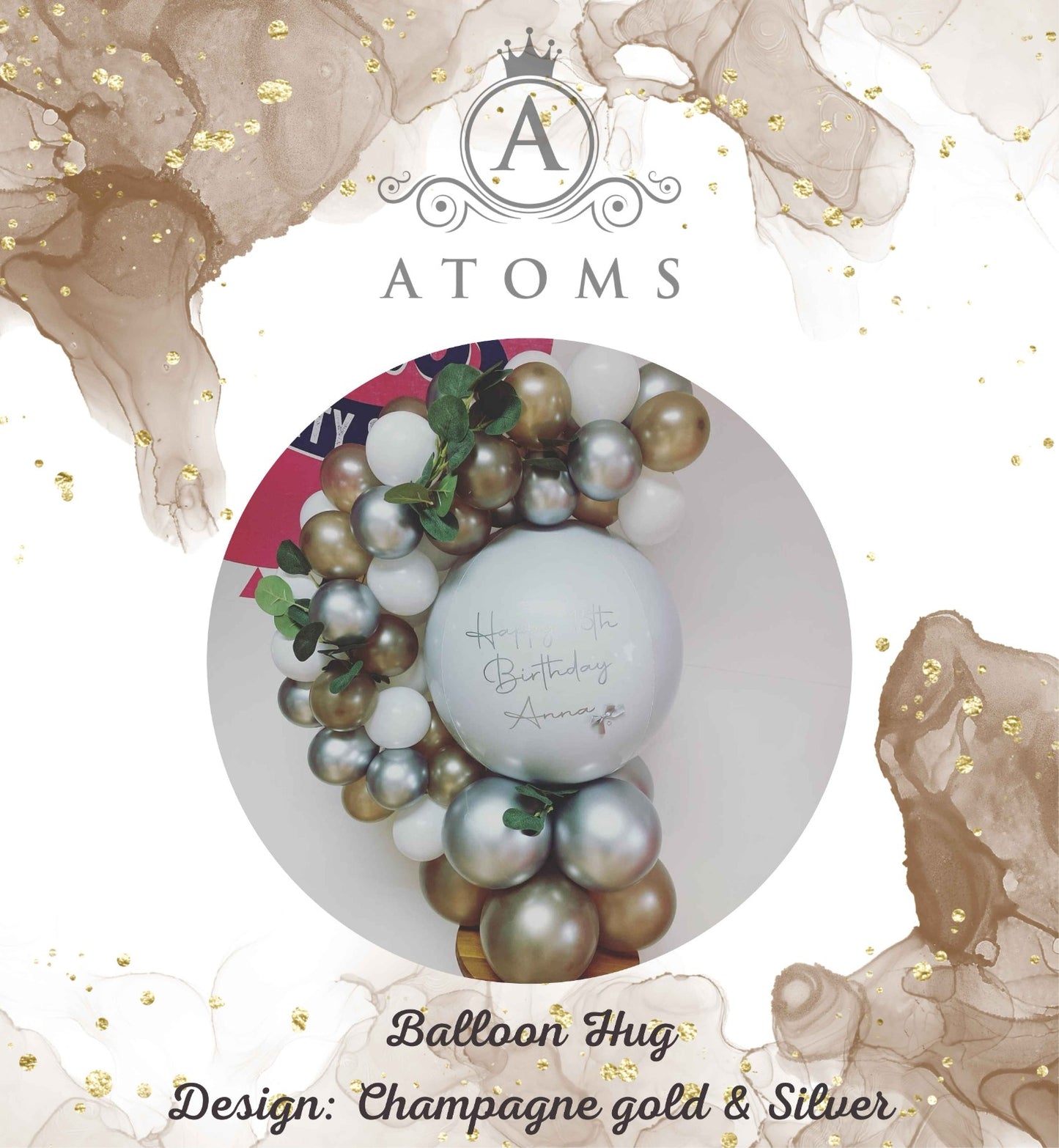 Champagne Gold & Silver Balloon Hug