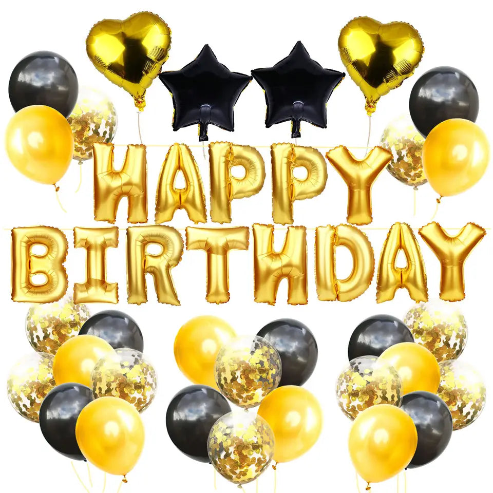 Black & Gold Happy Birthday Set