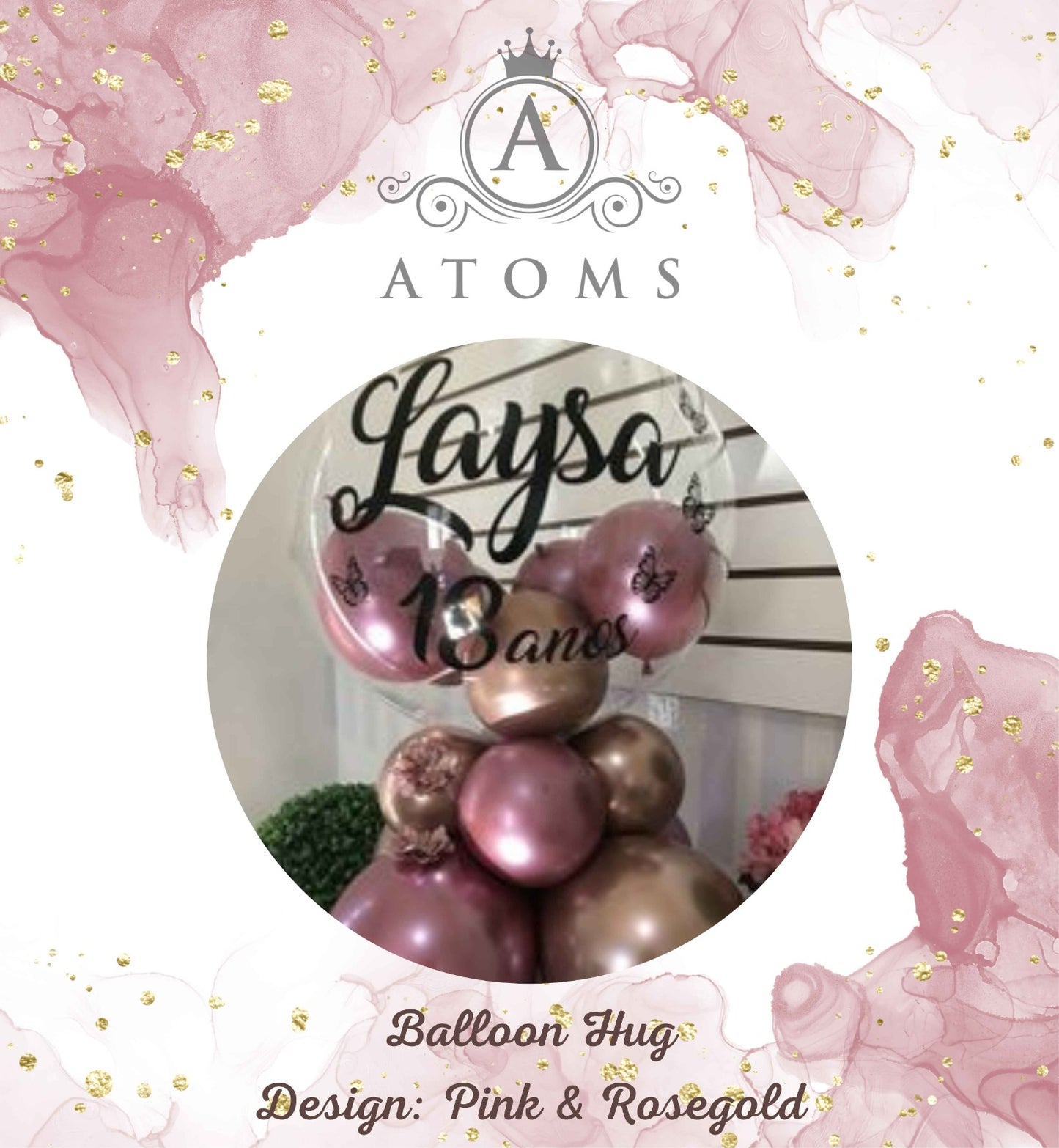 عناق بالون وردي وذهبي وردي