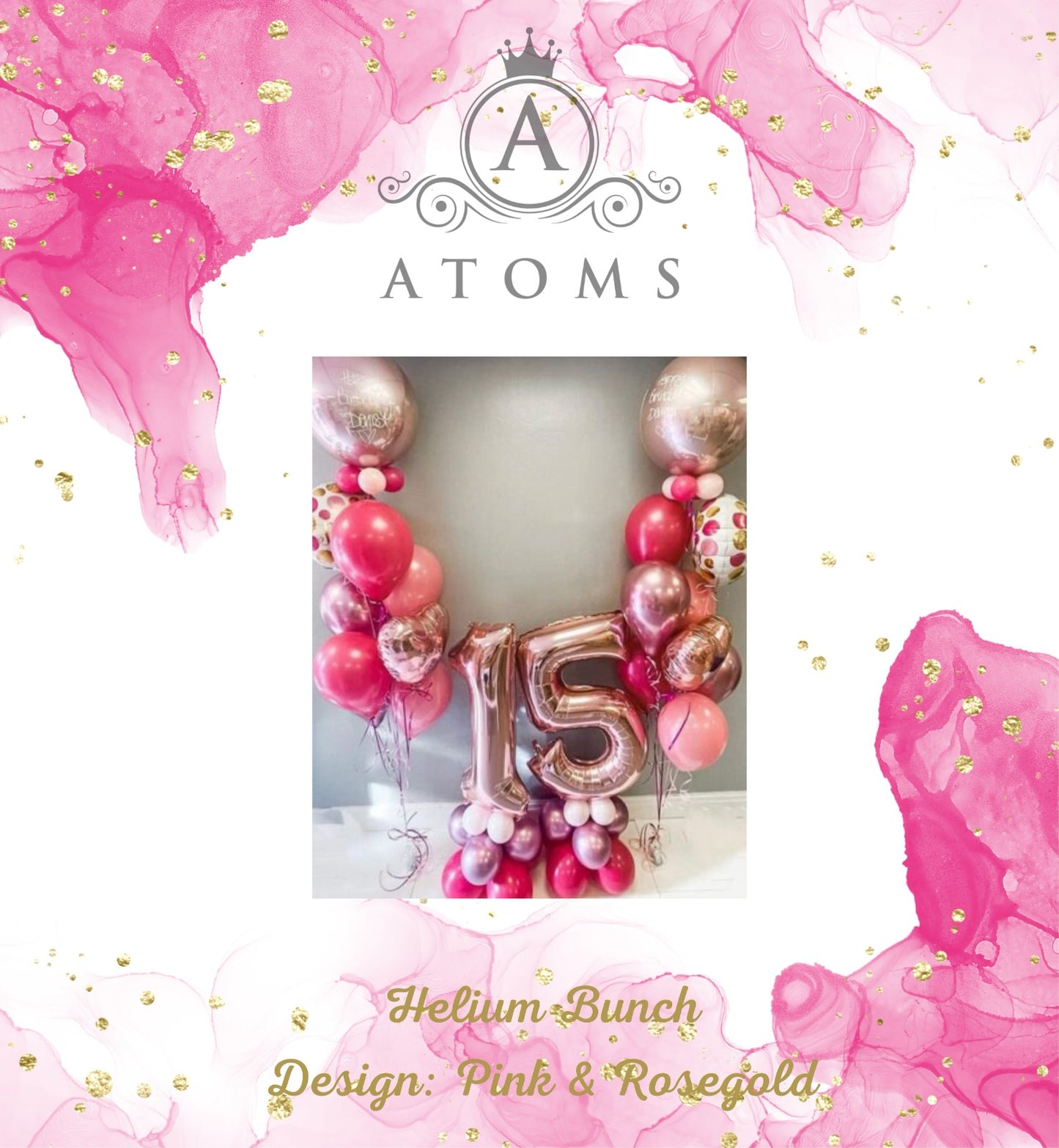 مجموعة هيليوم باللونين الوردي والذهبي الوردي