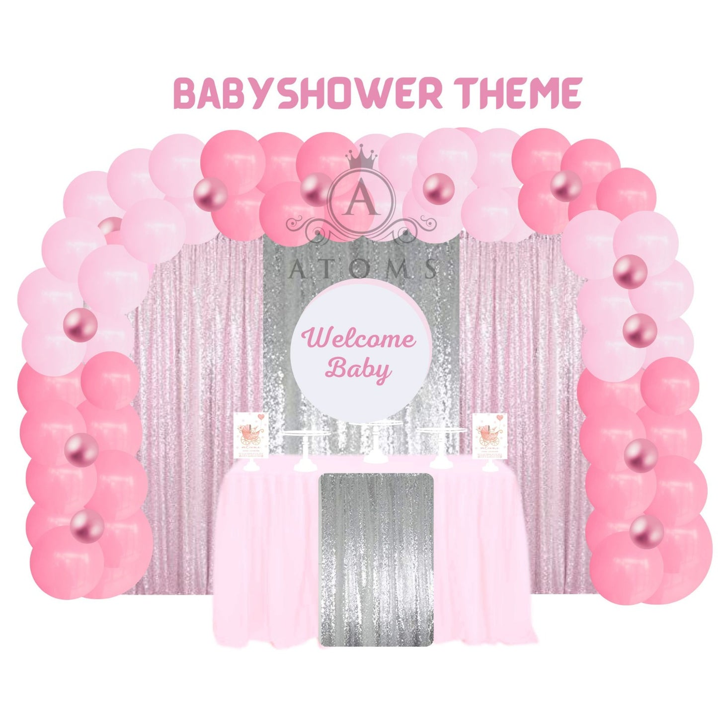 Pink and Silver Baby shower Gold Setup