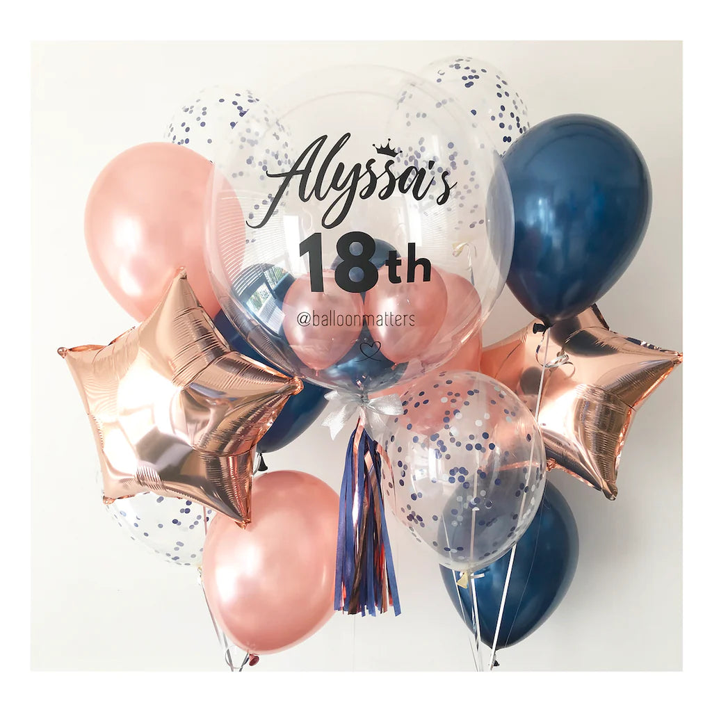 Rose gold & Navy Blue Helium Balloon Bunch