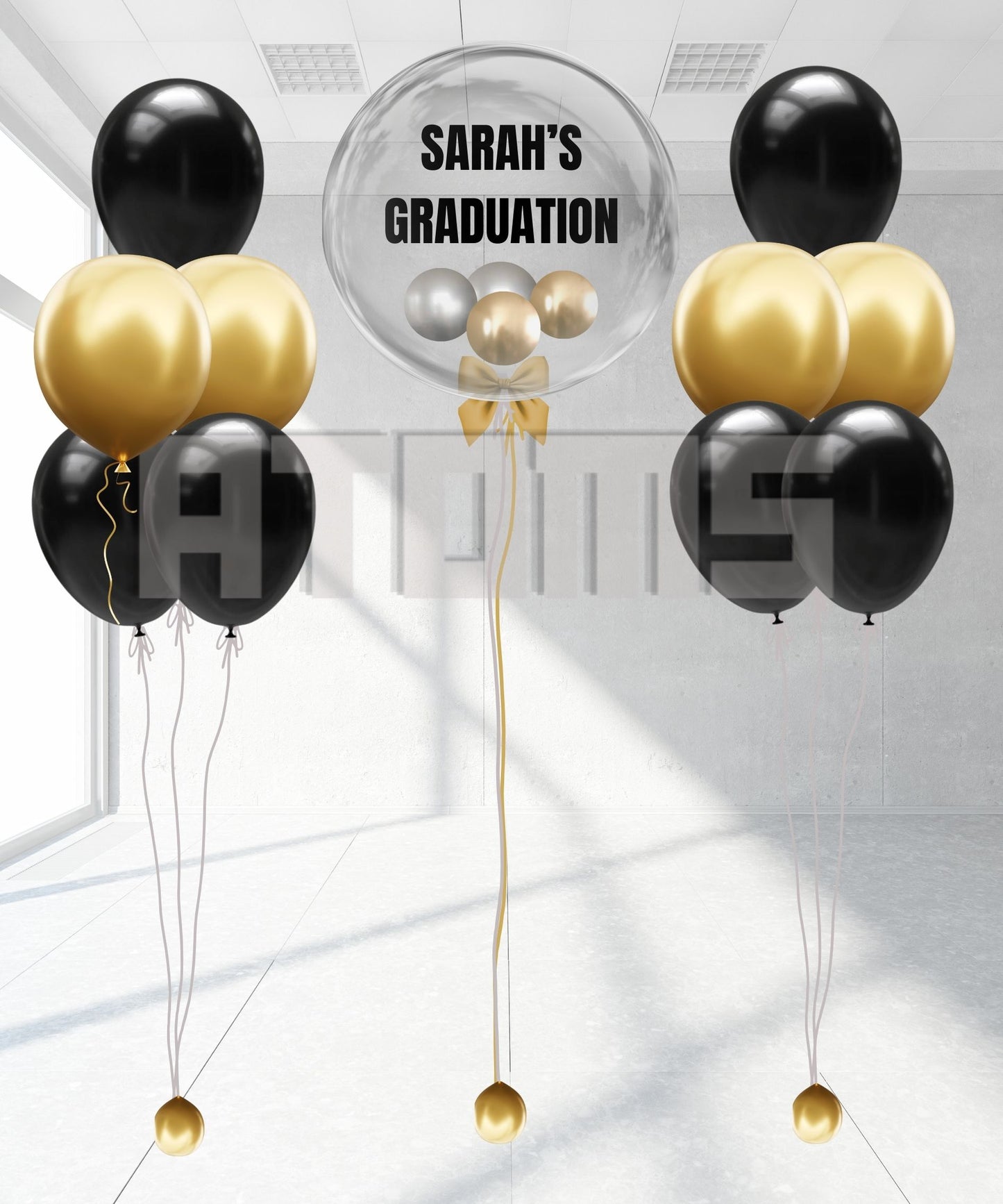 Graduation Helium Balloon Bunch (Black & Gold)