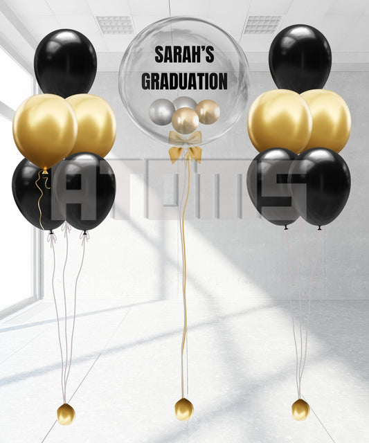 Graduation Helium Balloon Bunch (Black & Gold)