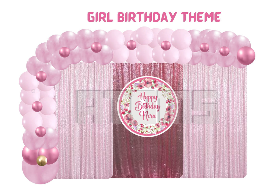 Girl Birthday Curtain Gold Setup