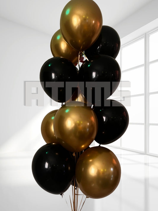 Gold & Black Helium Balloon Bunch