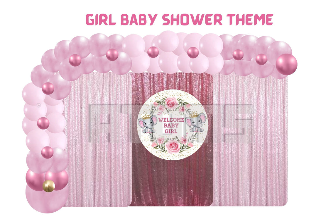 Girl Baby Shower Curtain Gold Setup