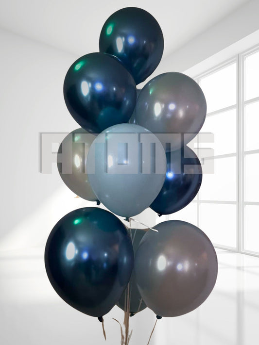 Silver & Blue Helium Balloon Bunch