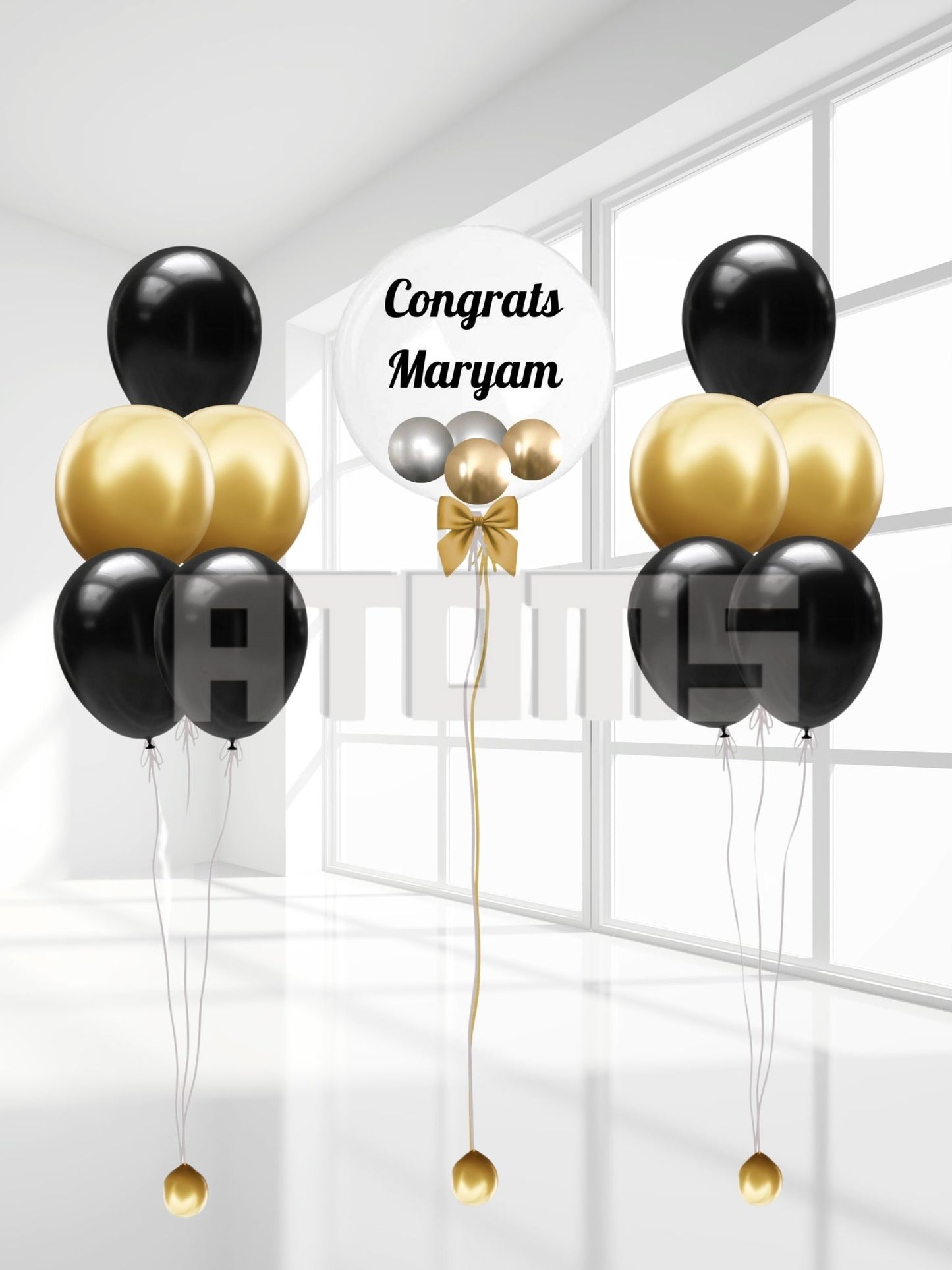 Graduation Helium Balloon Bunch (Black & Gold)