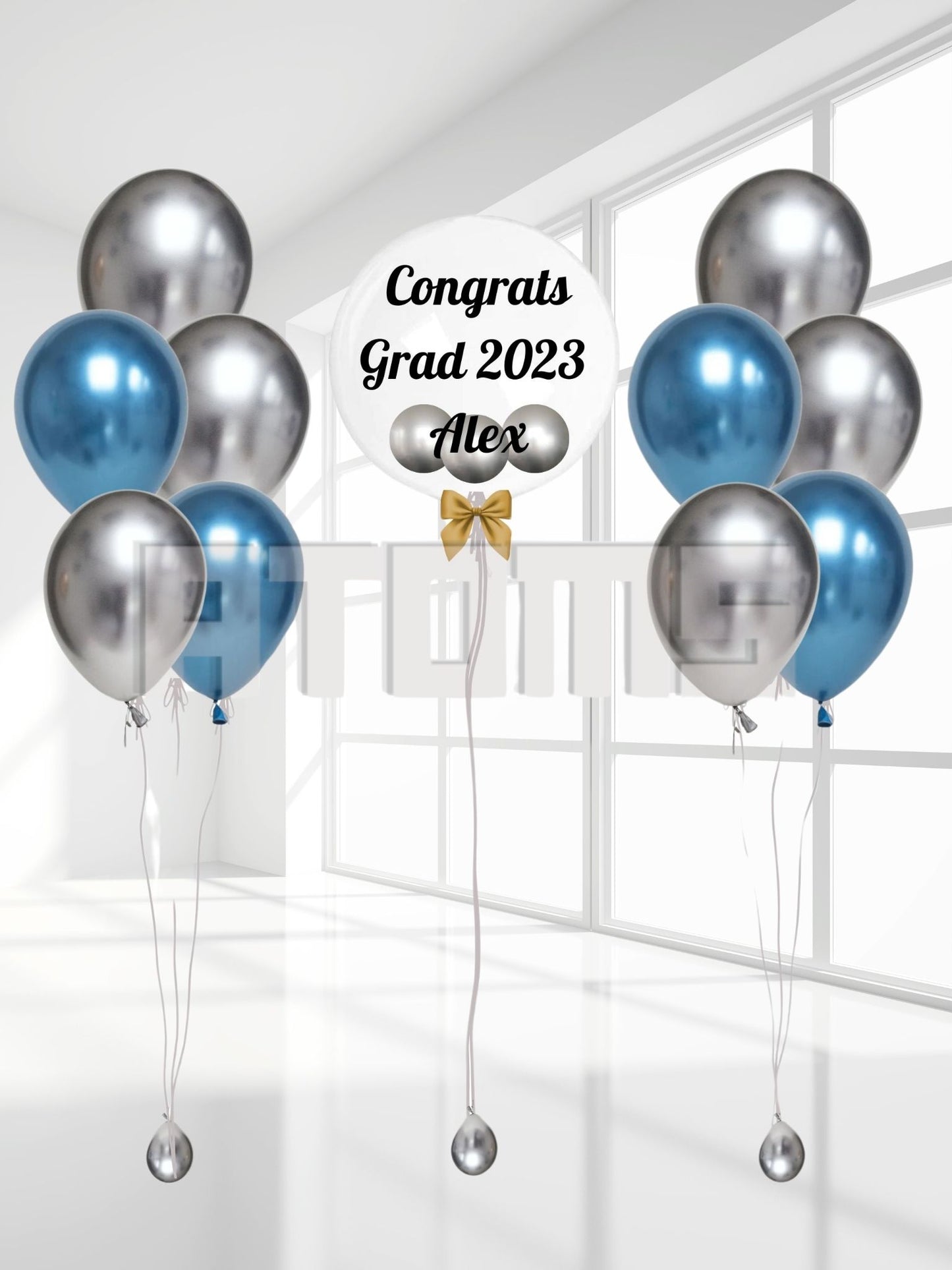 Graduation Helium Balloons (Blue & Silver)