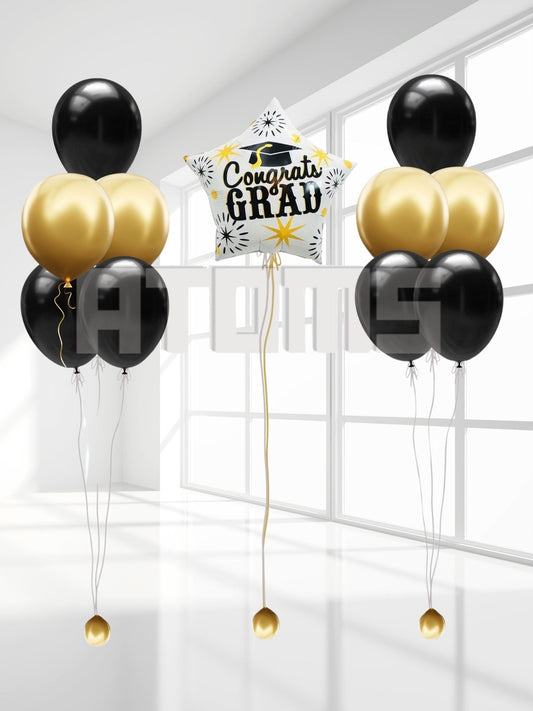 Graduation Helium Balloon Bunch (Black & Gold)