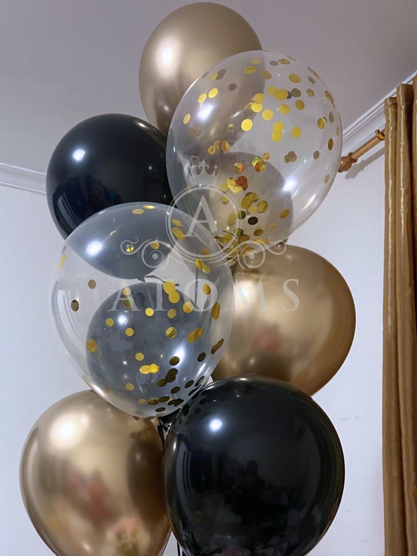 Light Gold & Black Helium Balloon Bunch