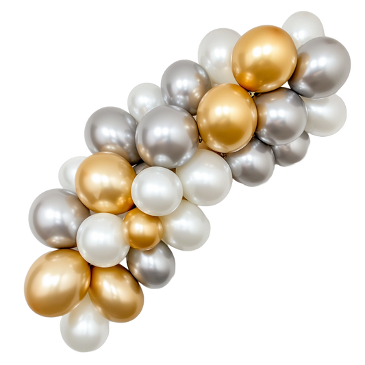 Gold, Silver & pearl white Balloon Garland