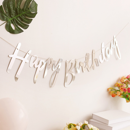 Happy Birthday Silver Paper Banner