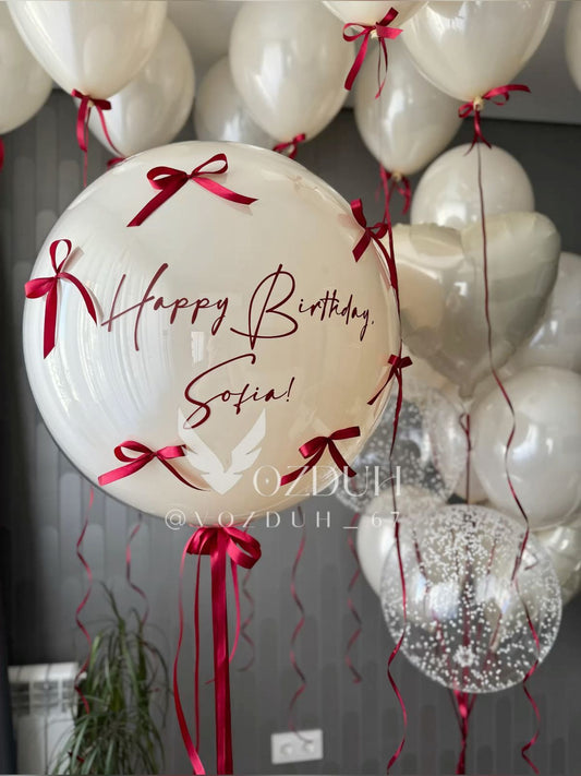 Pearl pink Ribbon Balloon bunch