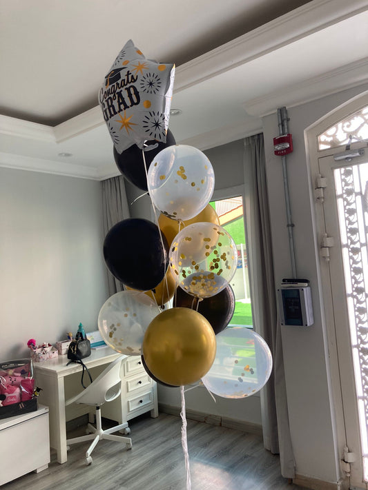 Gold & Black Helium Balloon Bunch