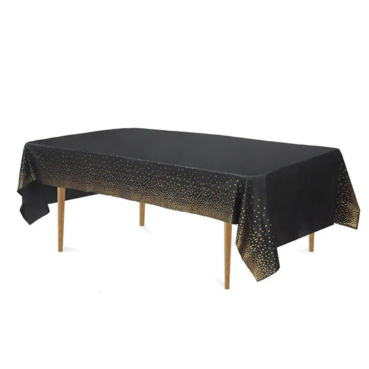 Black Plastic Table cover with Gold dotes