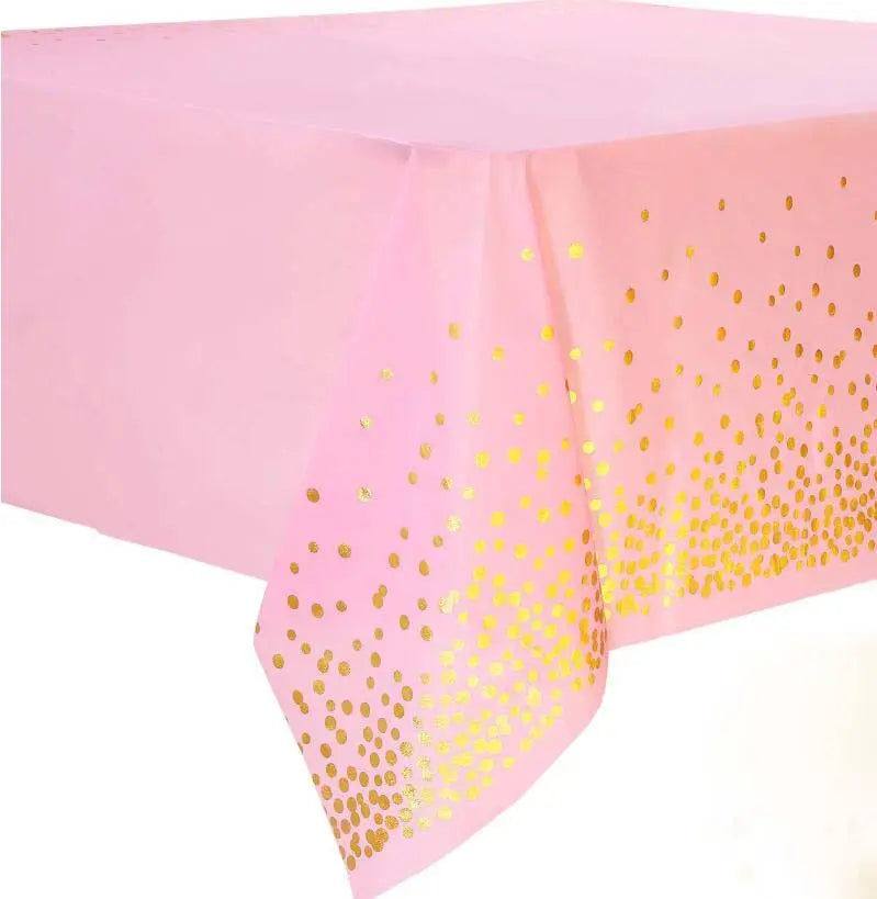Pink Plastic Table cover with Gold dotes