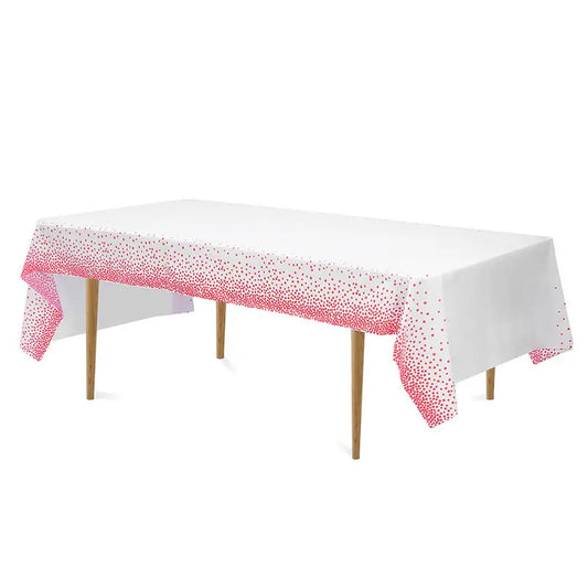 White Plastic Table cover with Pink dotes