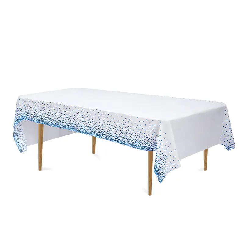 White Plastic Table cover with Blue dotes