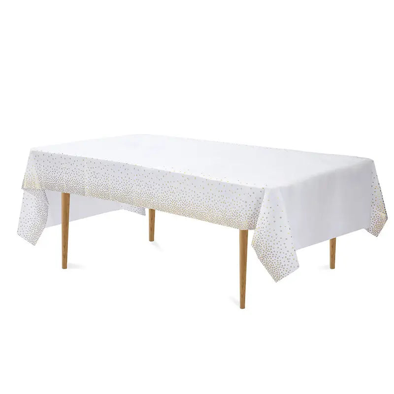 White Plastic Table cover with Gold dotes