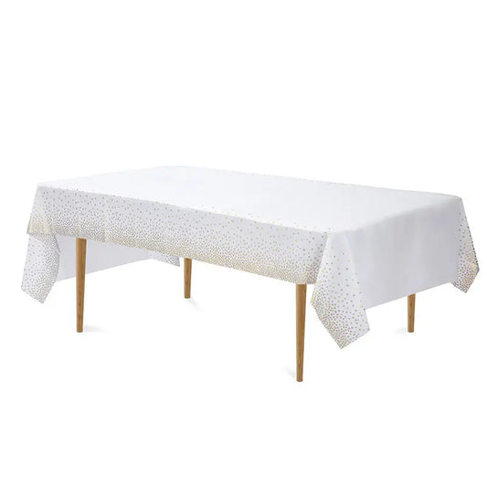 White Plastic Table cover with Gold dotes
