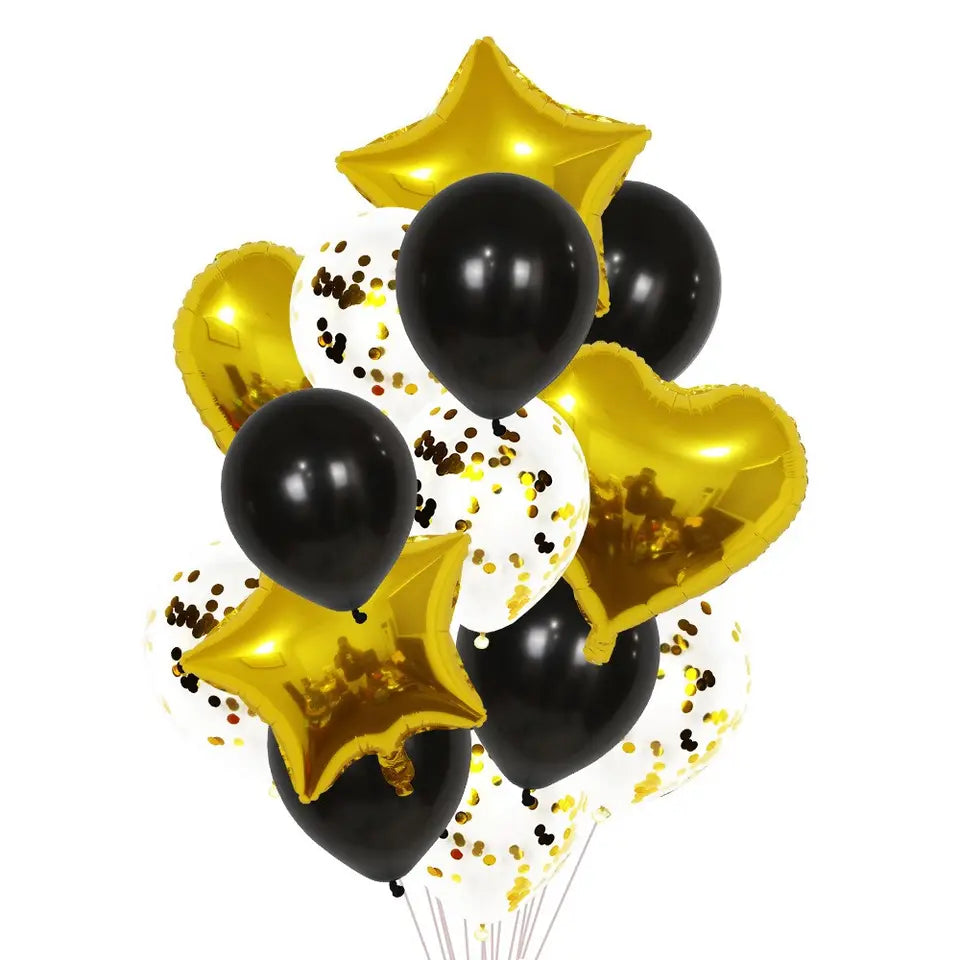 Gold & Black Helium Balloon Bunch
